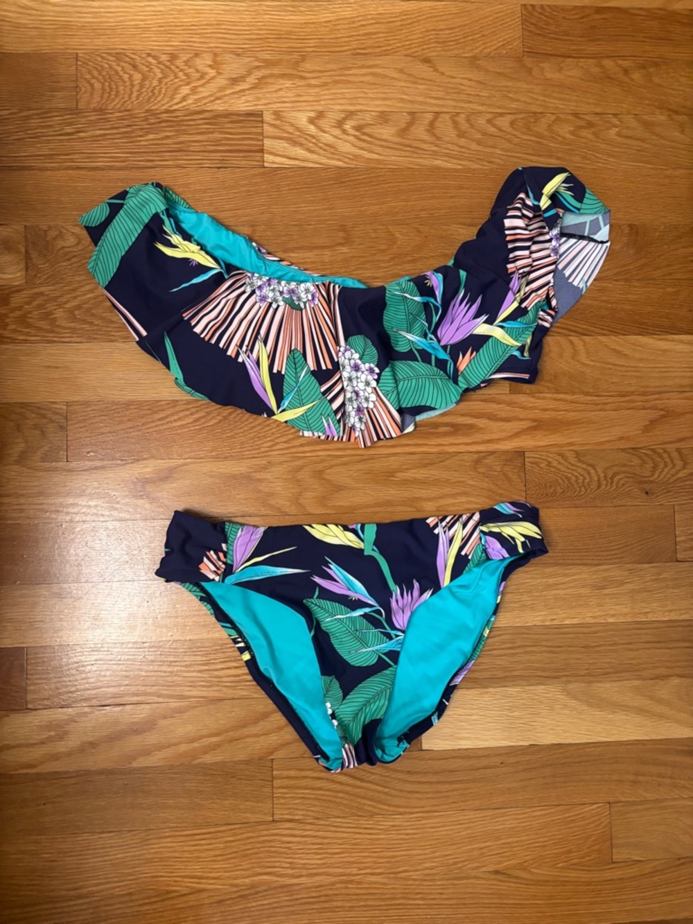 Tropical Ruffle Bikini Set - Navy & Teal Floral Trina Turk